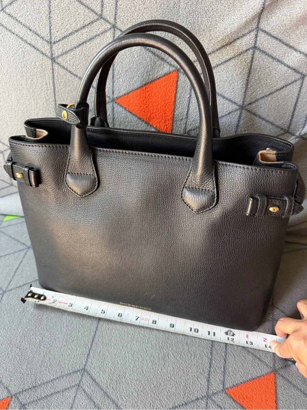 Burberry Black Leather Top-Handle Tote with long strap